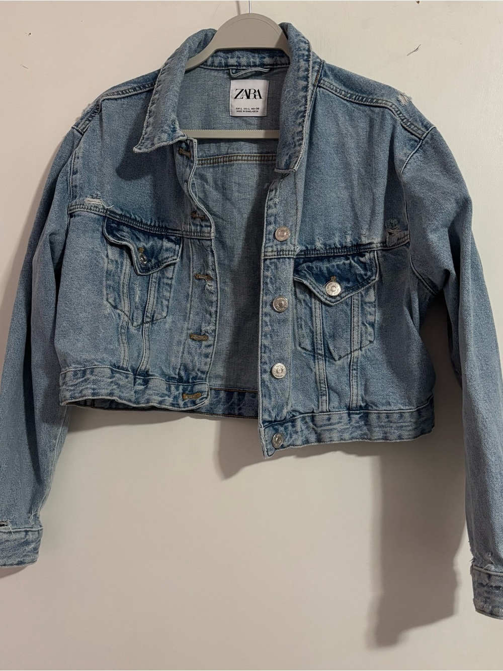 Zara Cropped Distressed Denim Jacket